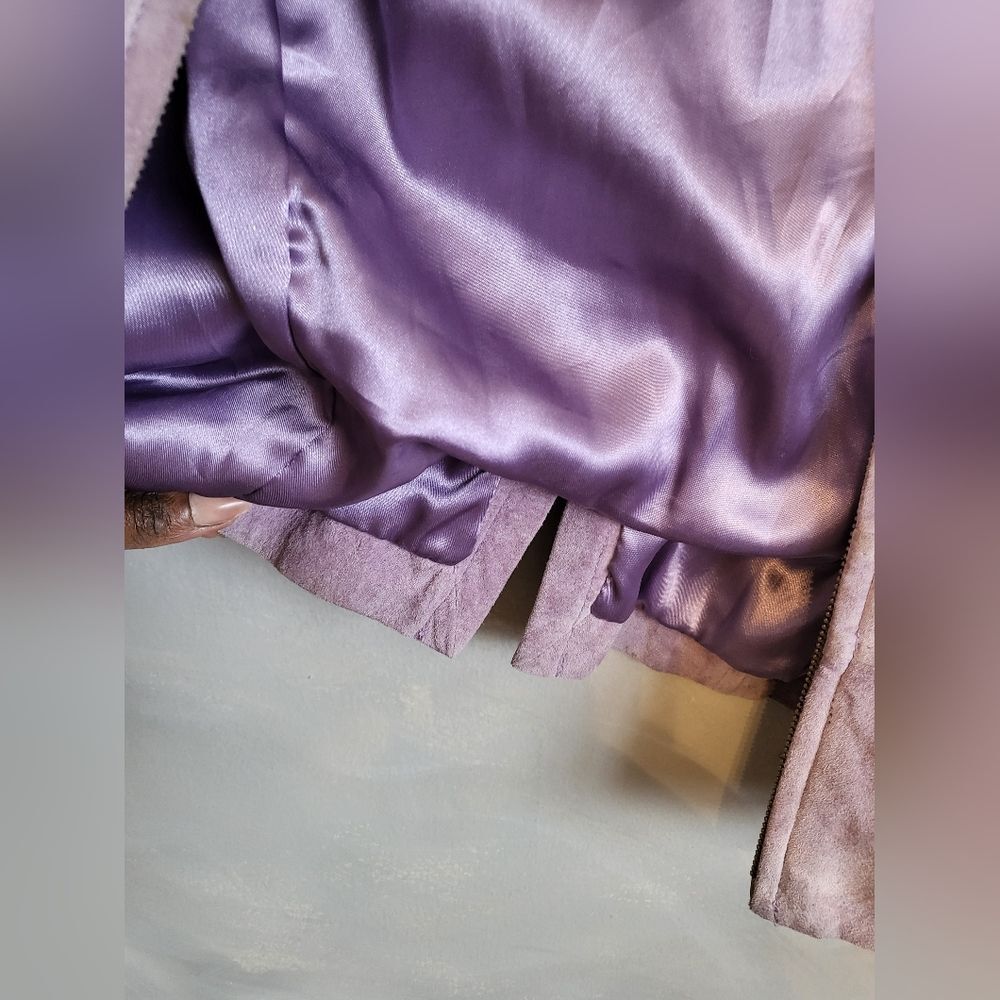 Vintage GUESS Leather Suede Short Lavender Cinch Waist Jacket Size M - Picture 4 of 15